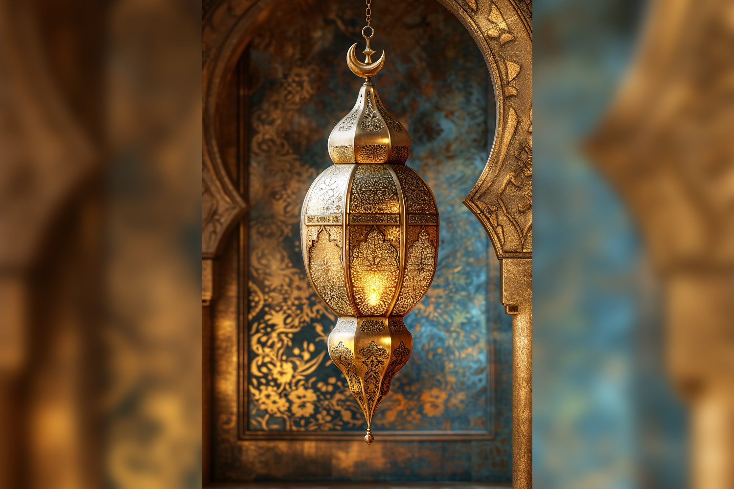 Ramadan Kareem greeting poster design with lantern & mosque arch