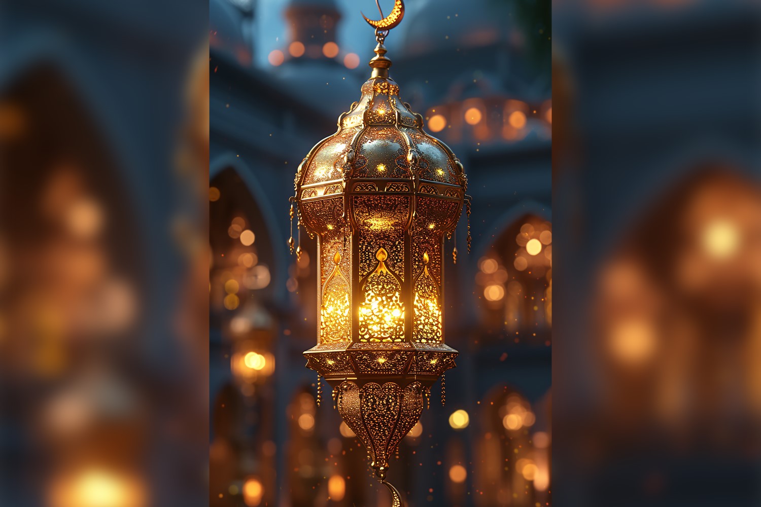 Ramadan Kareem greeting poster design with lantern & bokeh 01