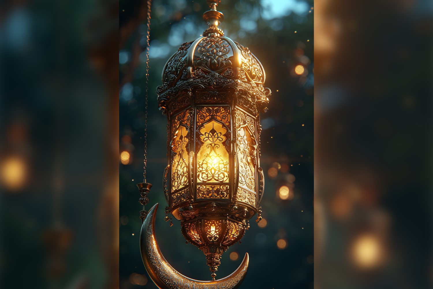 Ramadan Kareem greeting poster design with lantern and moon