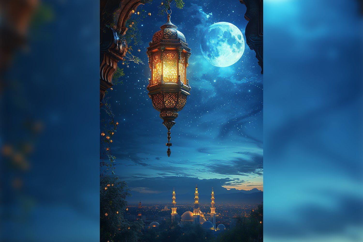 Ramadan Kareem greeting poster design with moon & lantern 06