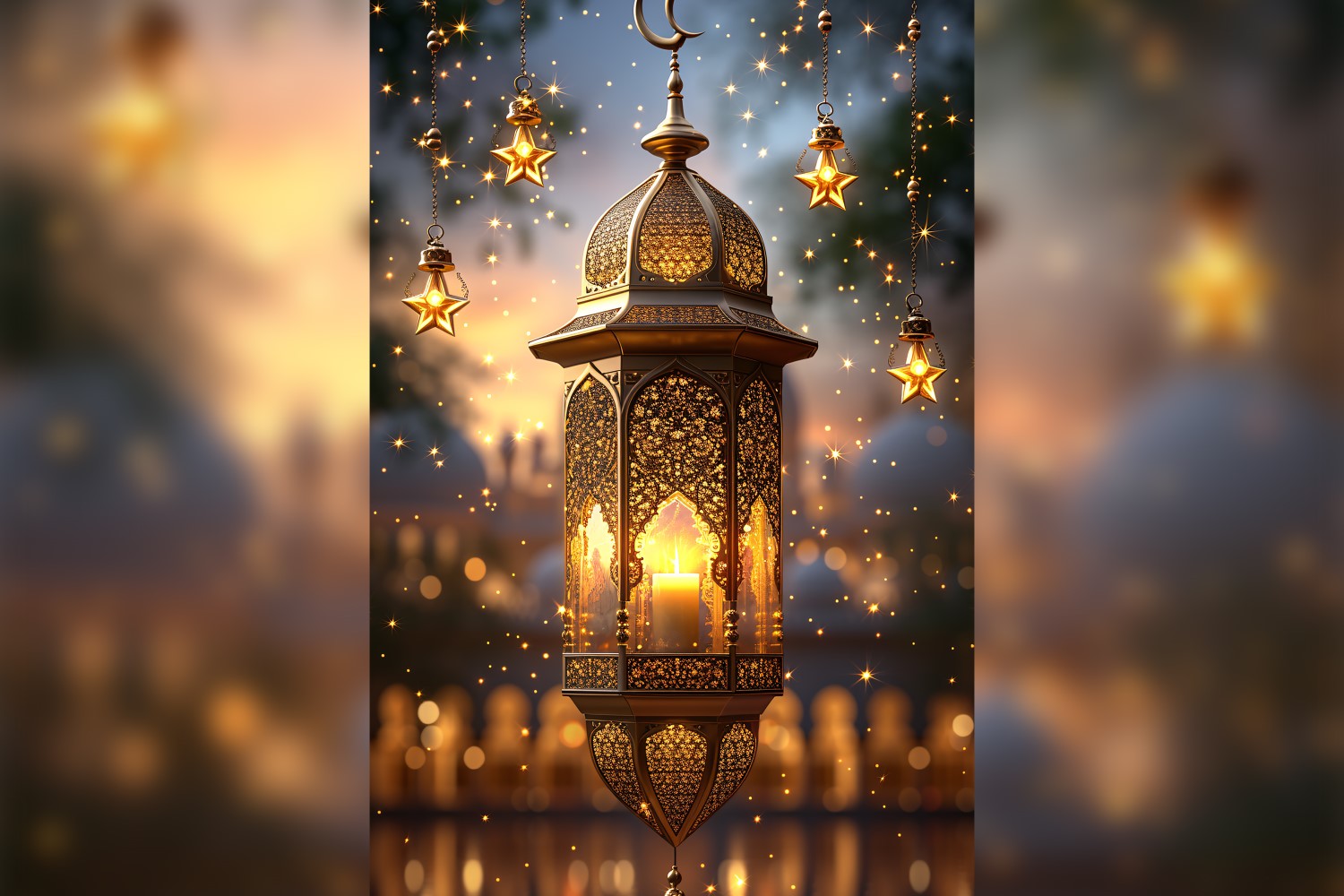 Ramadan Kareem greeting poster design with lantern & star