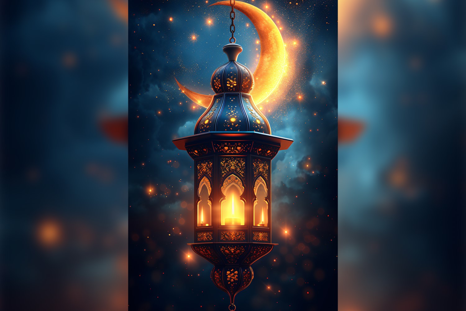 Ramadan Kareem greeting poster design with lantern & moon 04