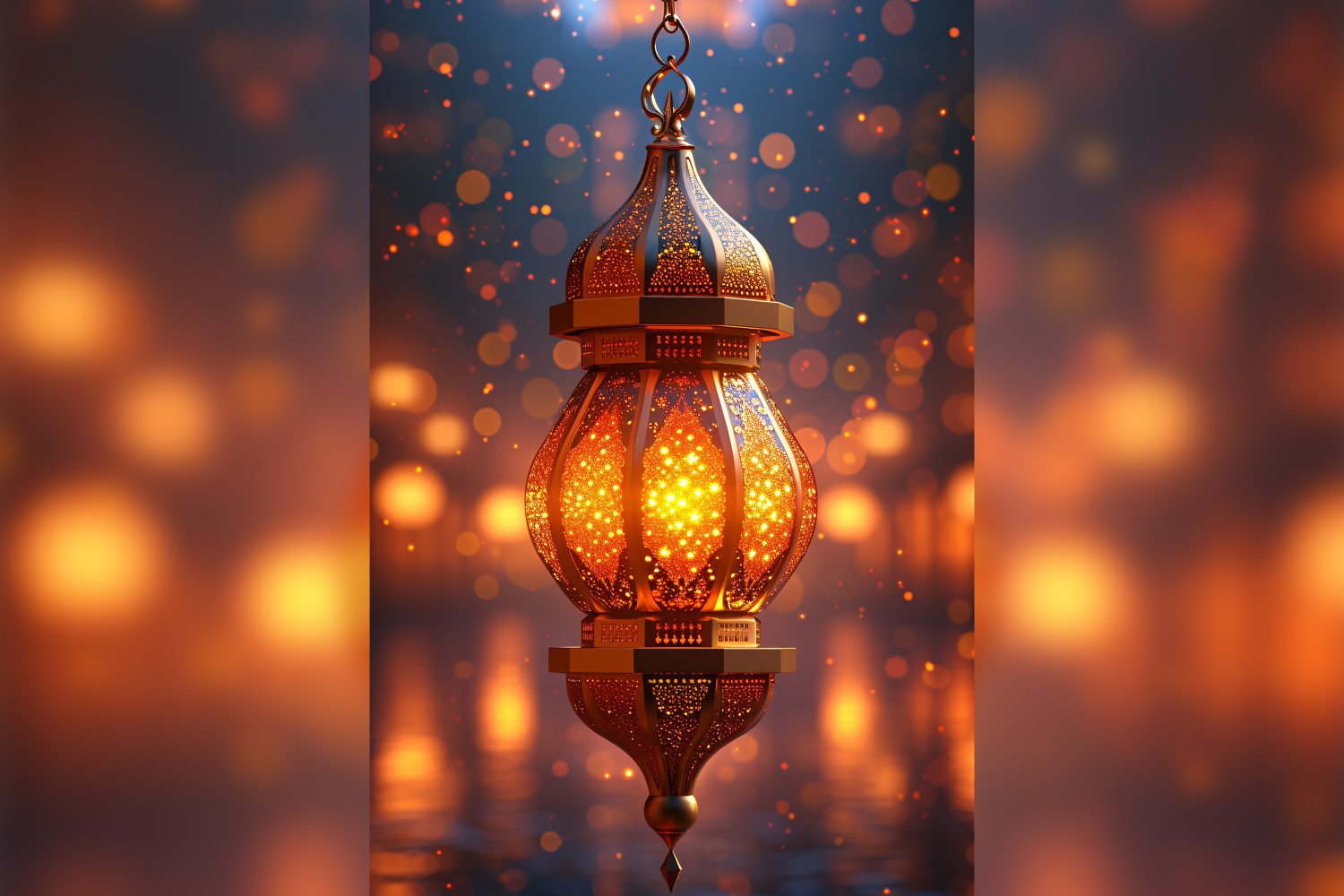 Ramadan Kareem greeting poster design with lantern & bokeh 05