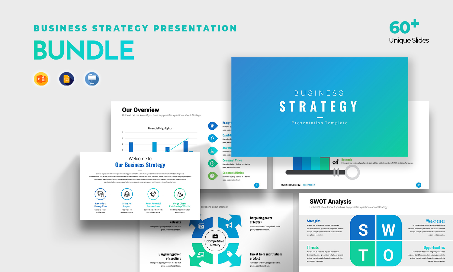 Business Strategy Presentation Bundle. PowerPoint, GSlides, Keynote Templates