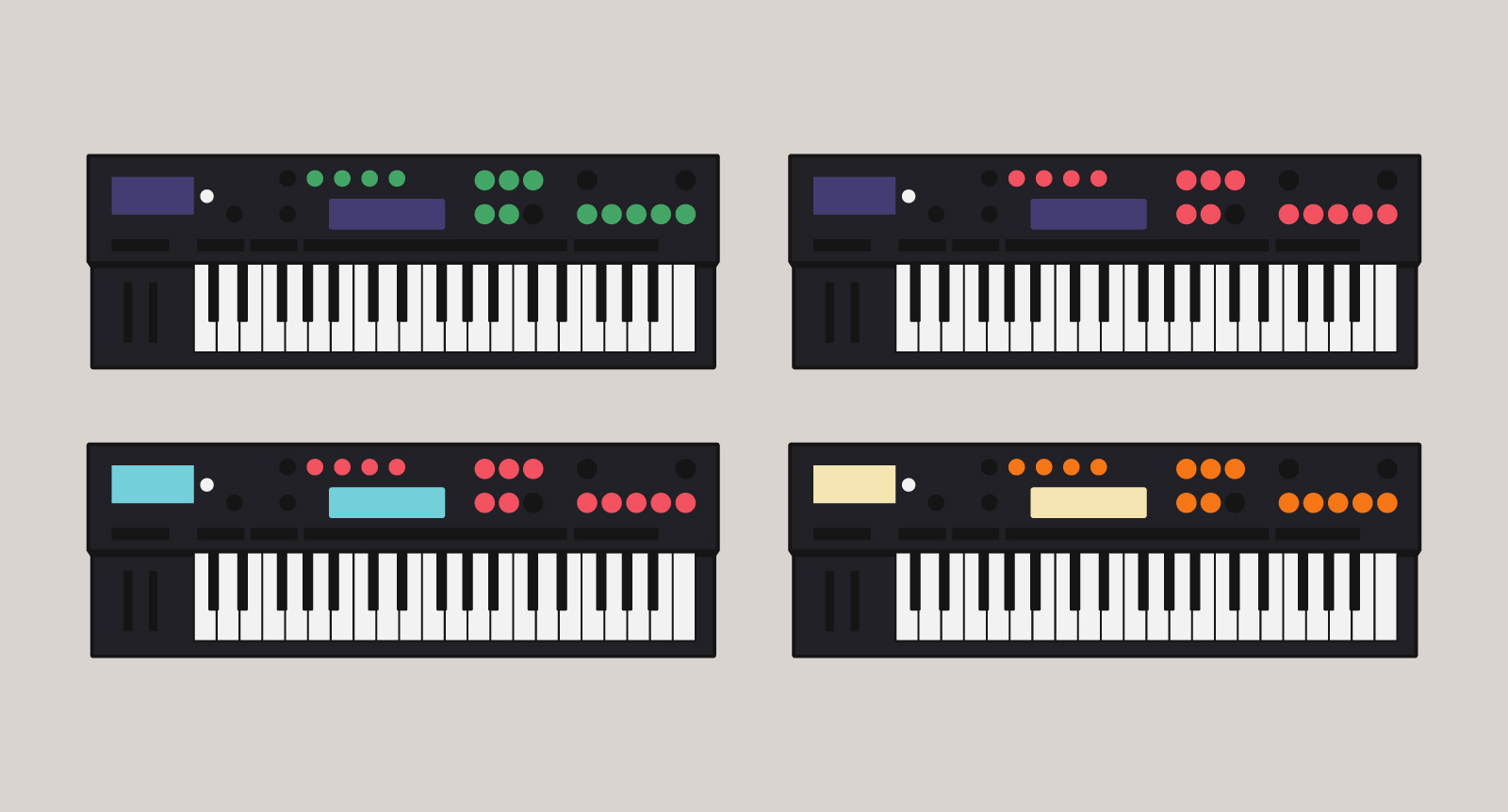 Vector retro synthesizer with colorful buttons