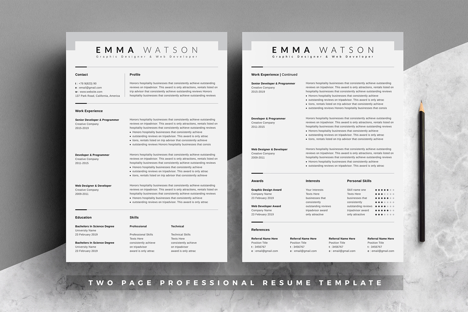 Emma Watson Resume Template With Cover Letter