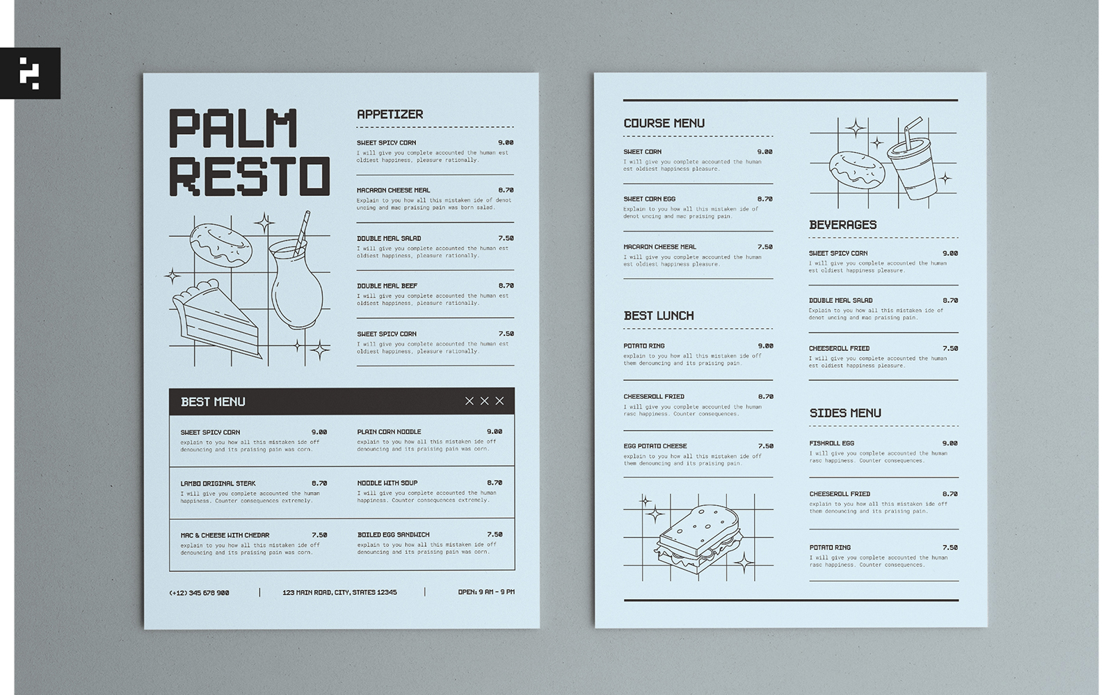 Creative Minimal Food Menu