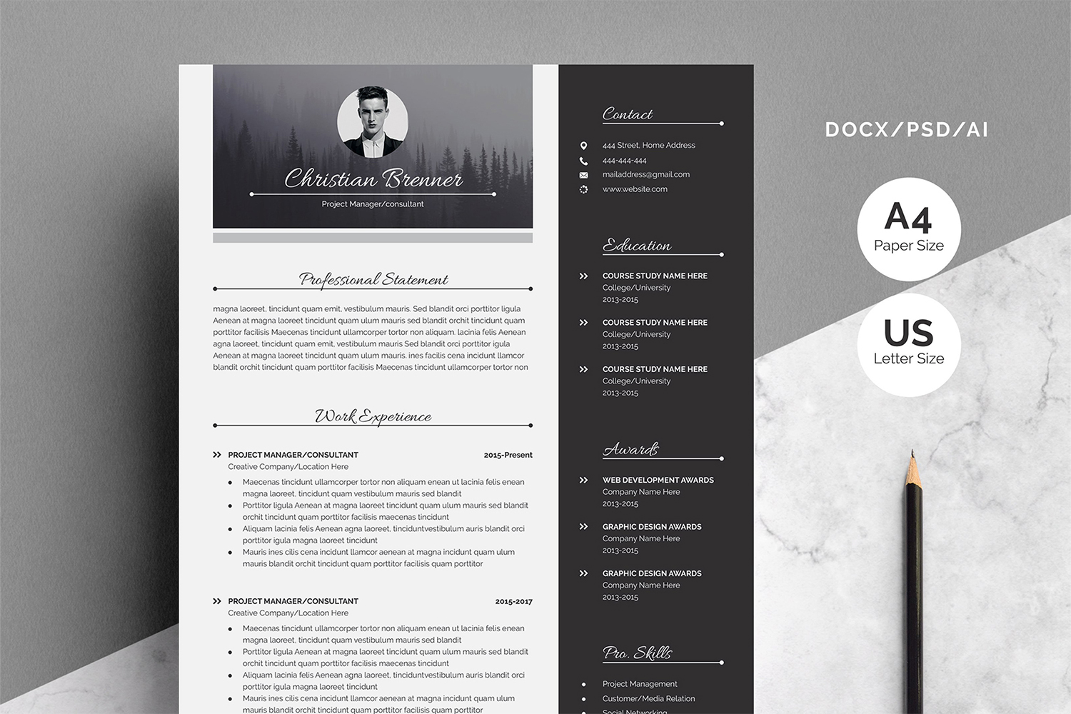 Two Page Clean Resume Template With Cover Letter CV