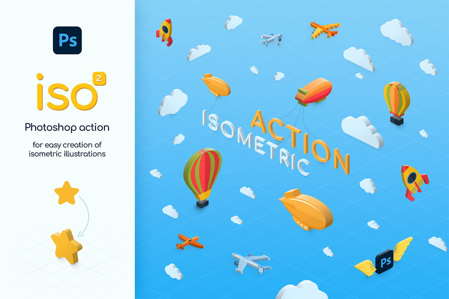 Isometric illustration Photoshop action