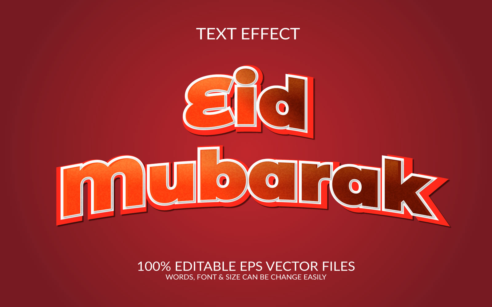 Eid Mubarak 3d changeable vector text effect.