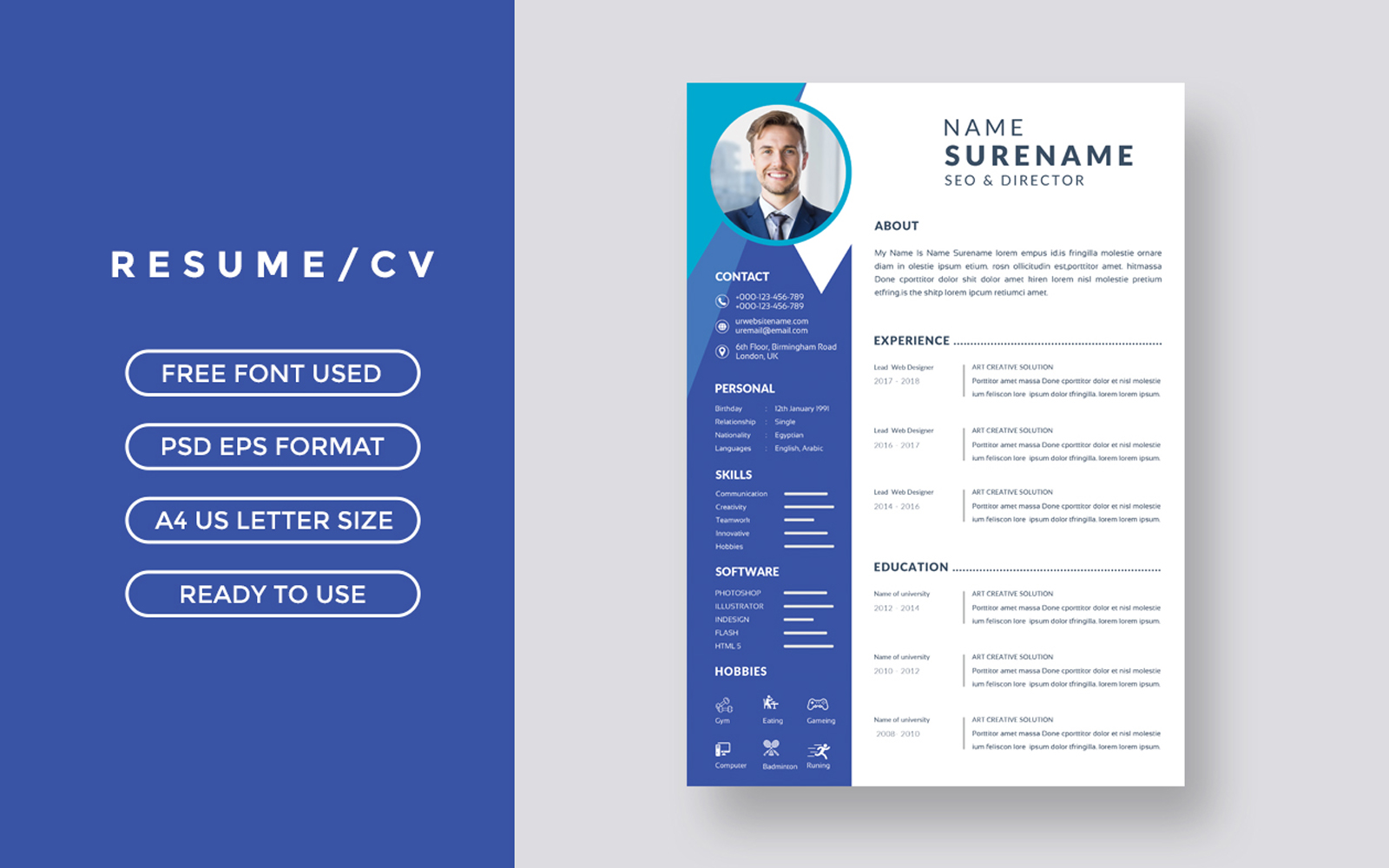 Professional blue resume curriculum template