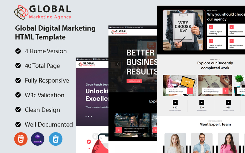 Global Marketing Agency - Digital Marketing & Consulting Agency Clean Bootstrap HTML5 Website
