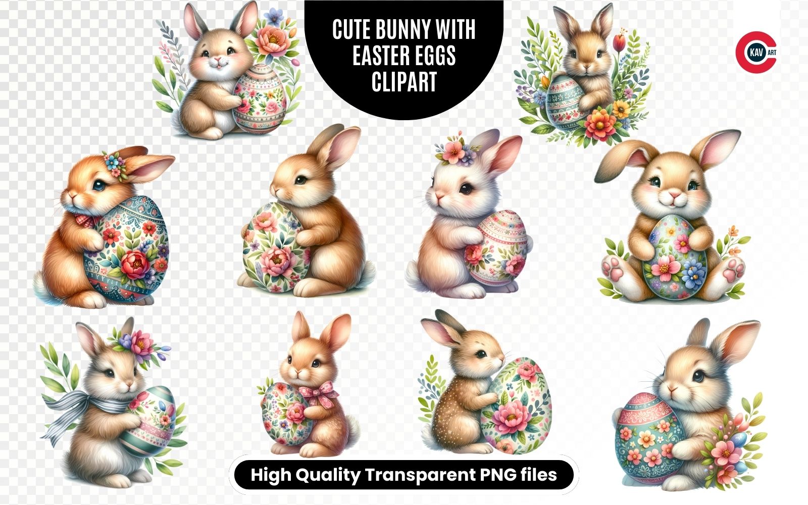 Hoppy Easter, Adorable Bunny with Easter Egg Clipart