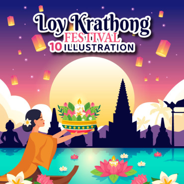 Krathong Loy Illustrations Templates 398180