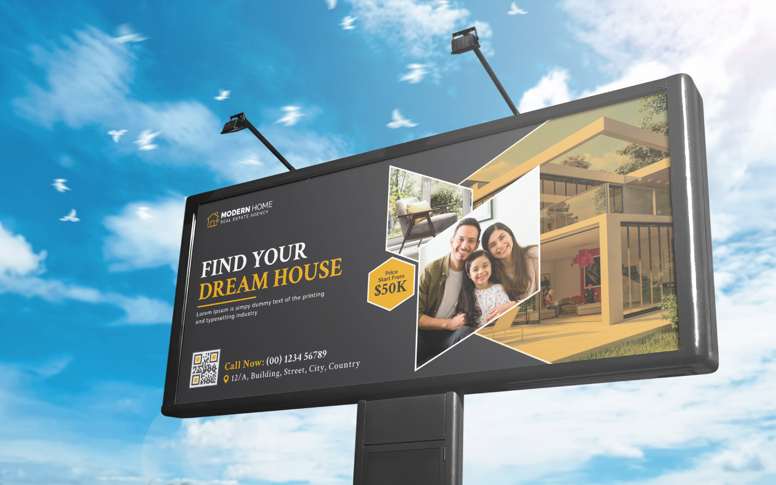 Real Estate Billboard, Abstract Black Real Estate Billboard Design with Creative Ideas