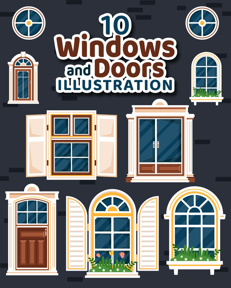10 Doors and Windows Vector illustration