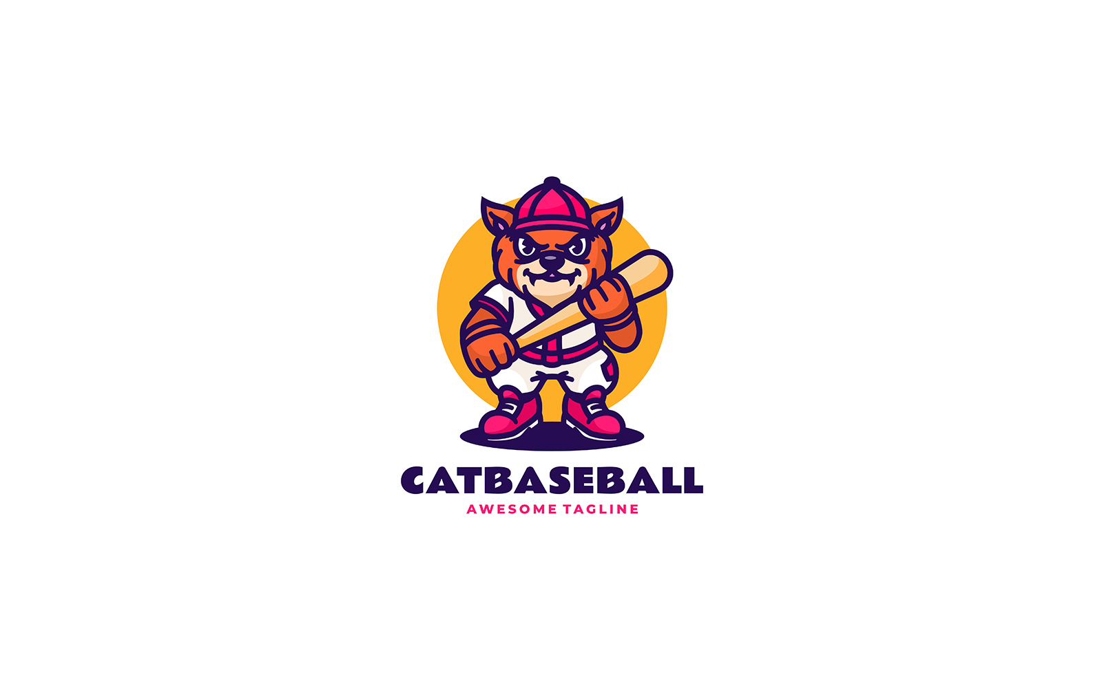Cat Baseball Mascot Cartoon Logo