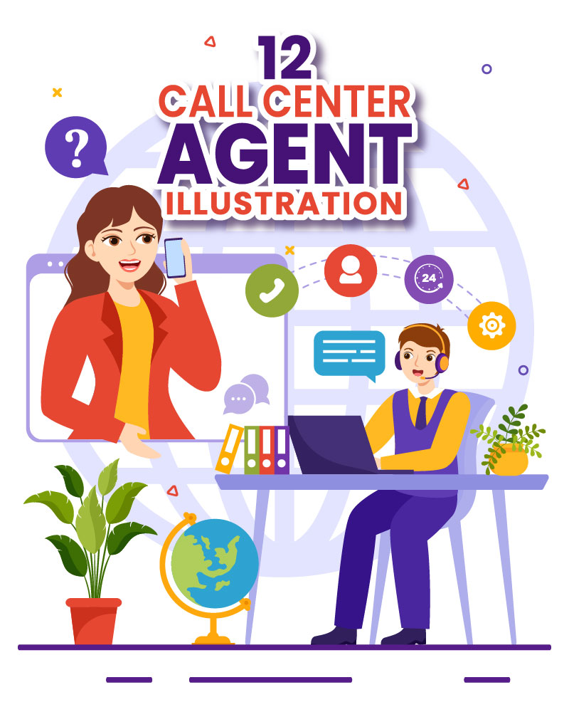 12 Call Center Agent Vector Illustration