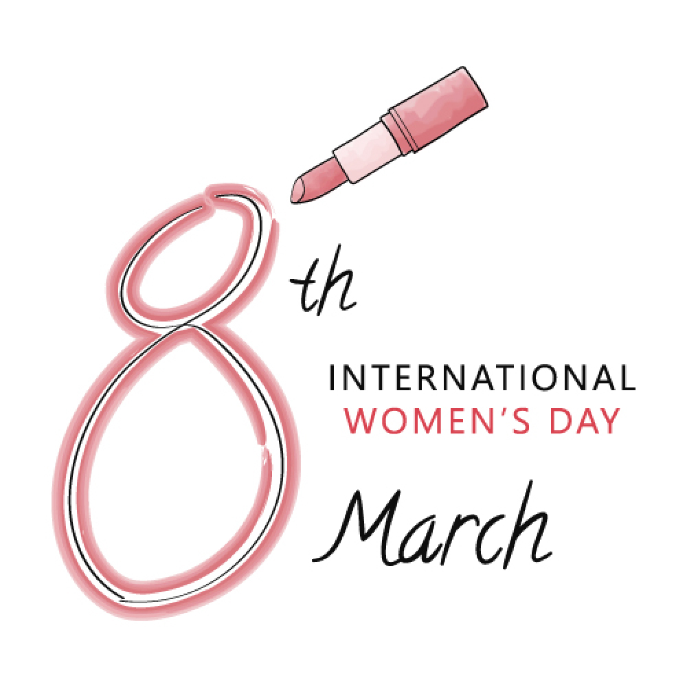 Banner for International Women's Day March 8 with a red lipstick