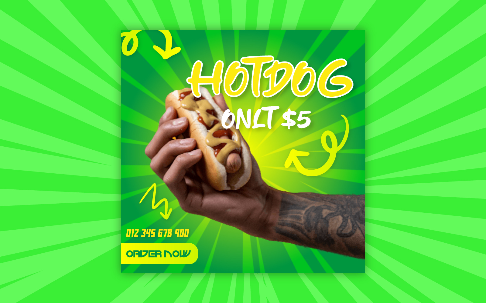 Delicious hotdog Fast food social media ad banner design EPS template