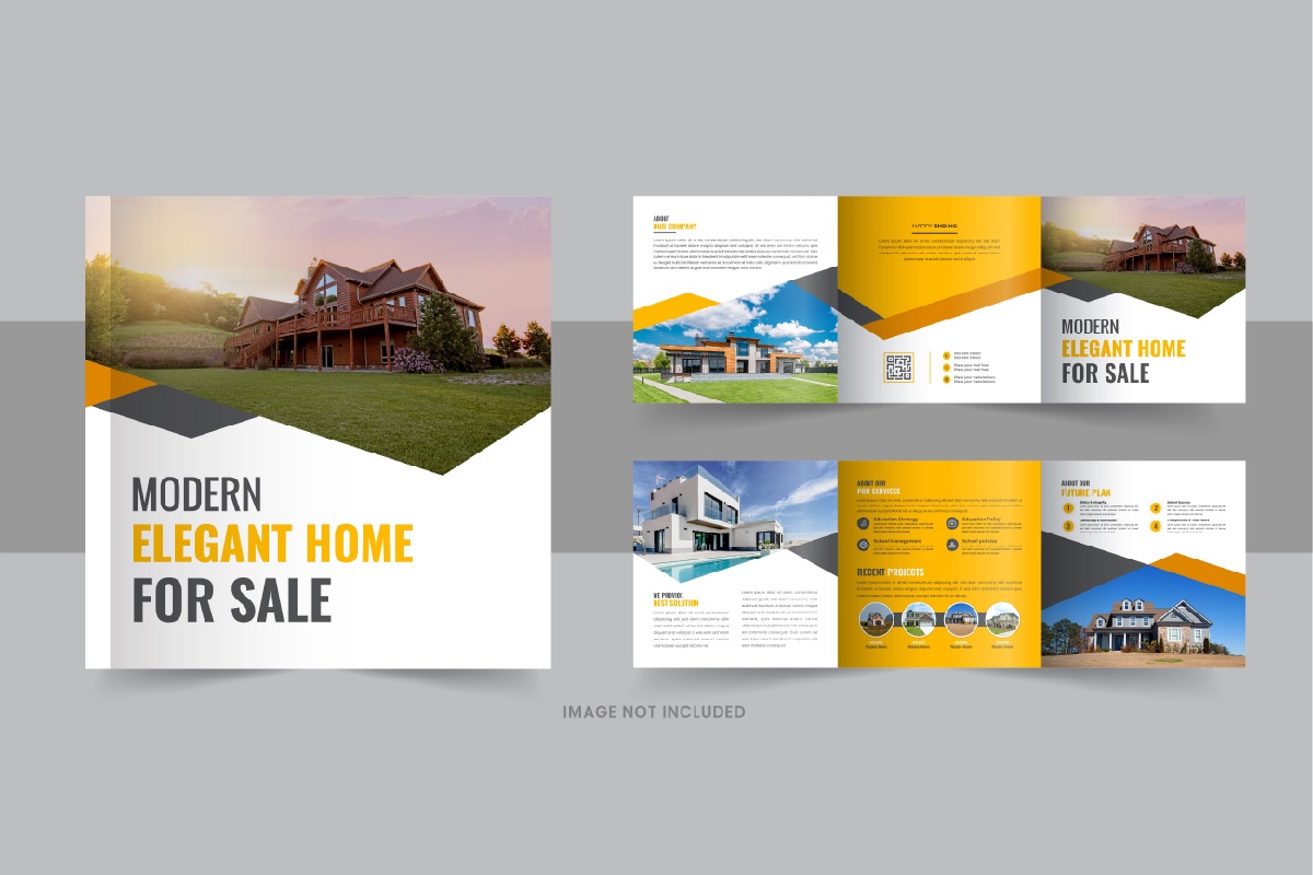 Real estate square trifold brochure, Home selling tri fold template design layout
