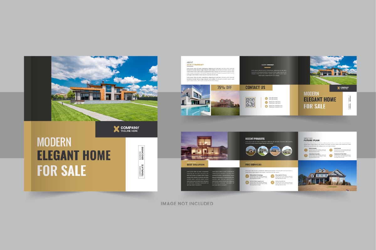 Real estate square trifold brochure, Home selling tri fold design template layout