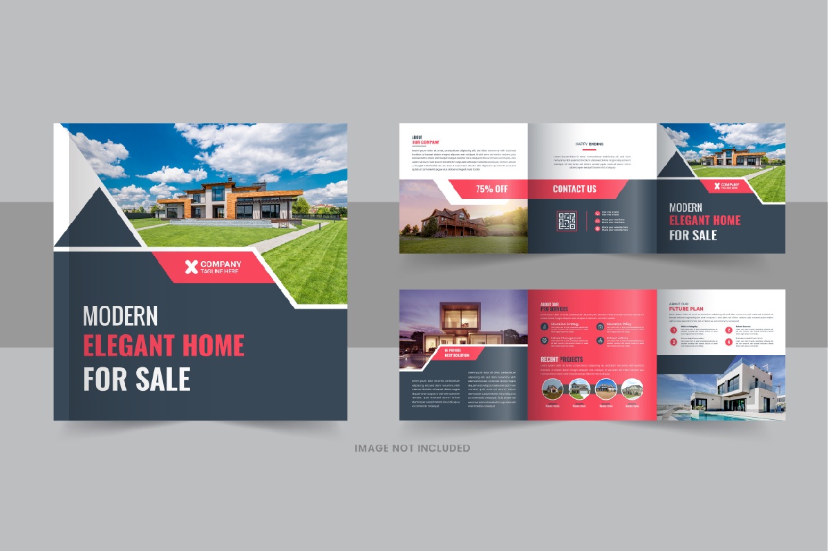 Real estate square trifold brochure, Home selling tri fold template layout