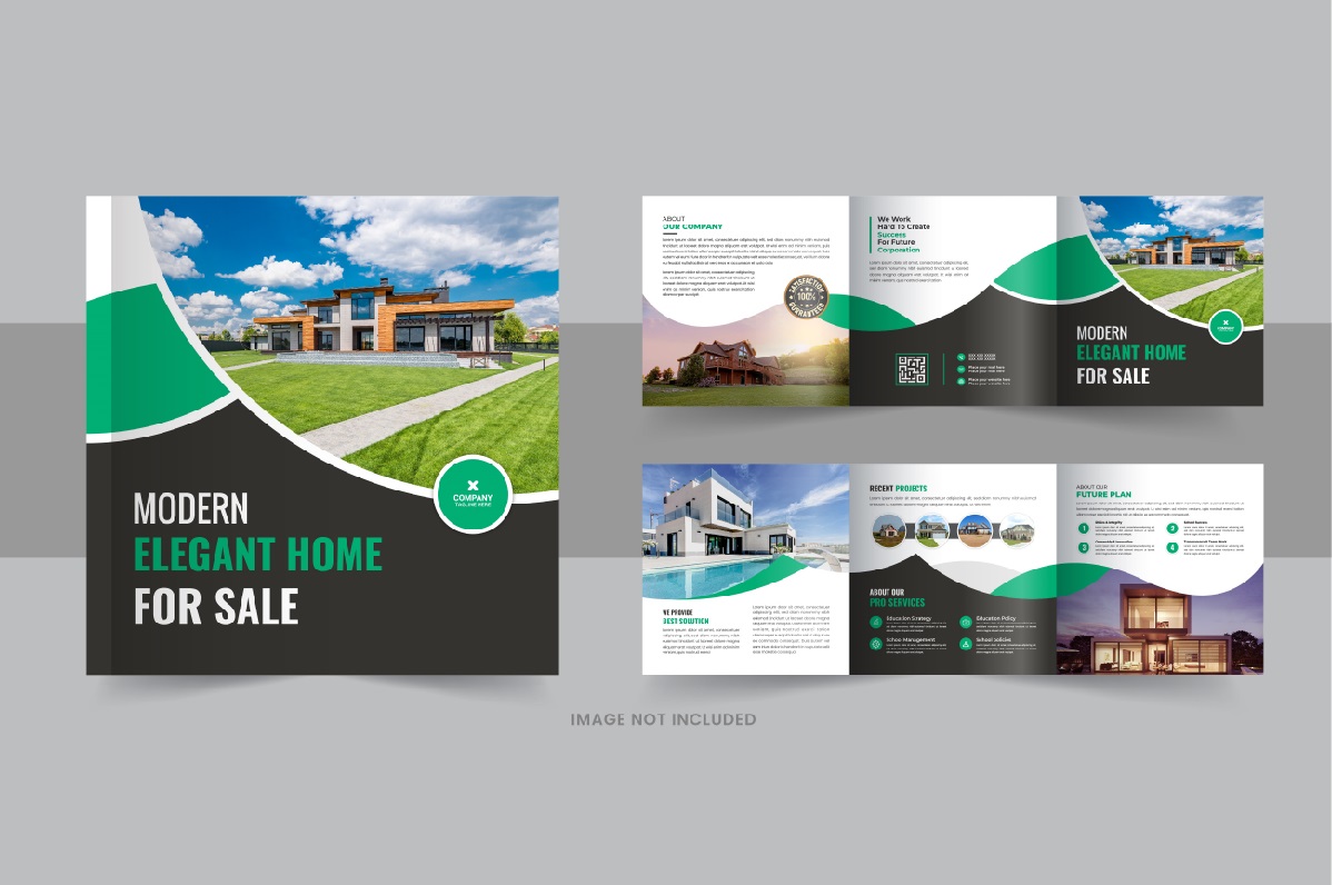 Real estate square trifold brochure, Home selling tri fold design layout