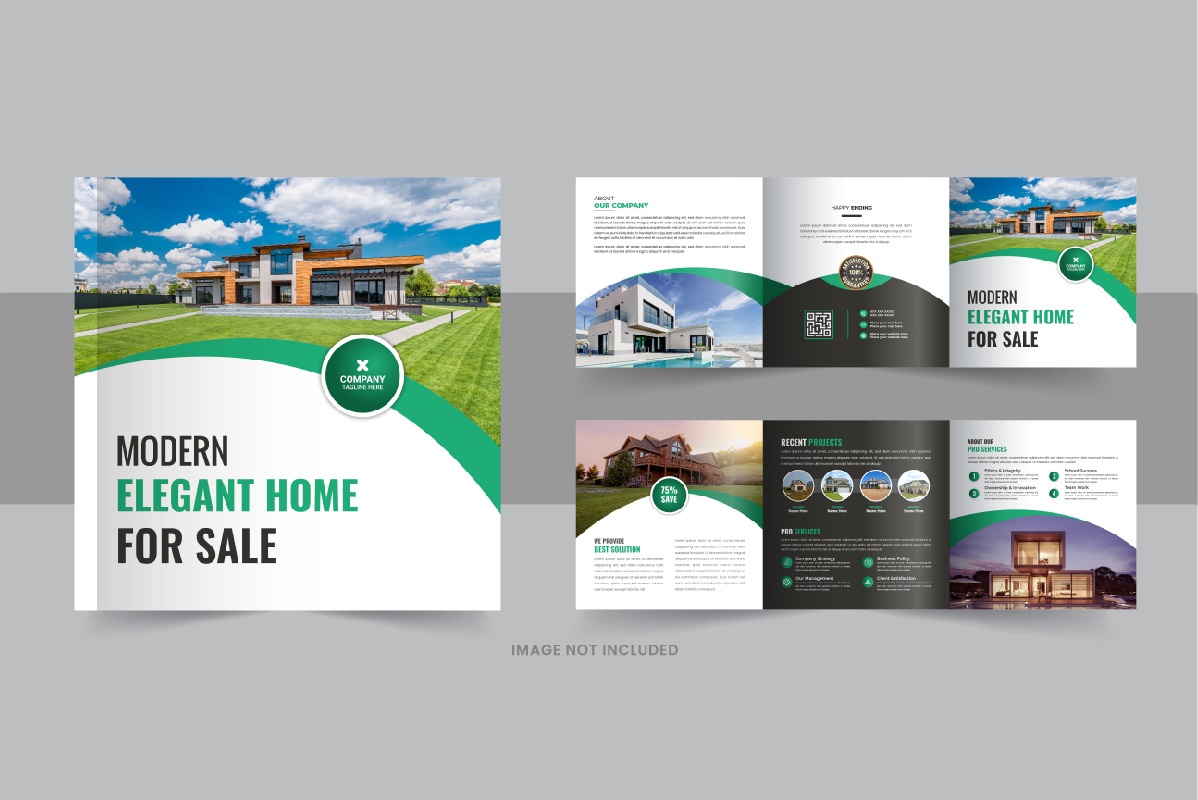 Real estate square trifold brochure, Home selling tri fold template design