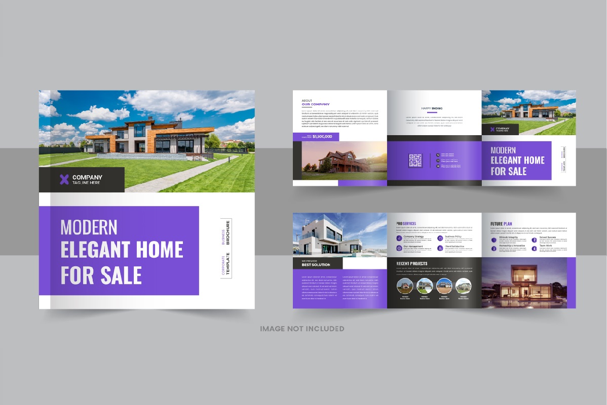 Real estate square trifold brochure, Home selling tri fold design template