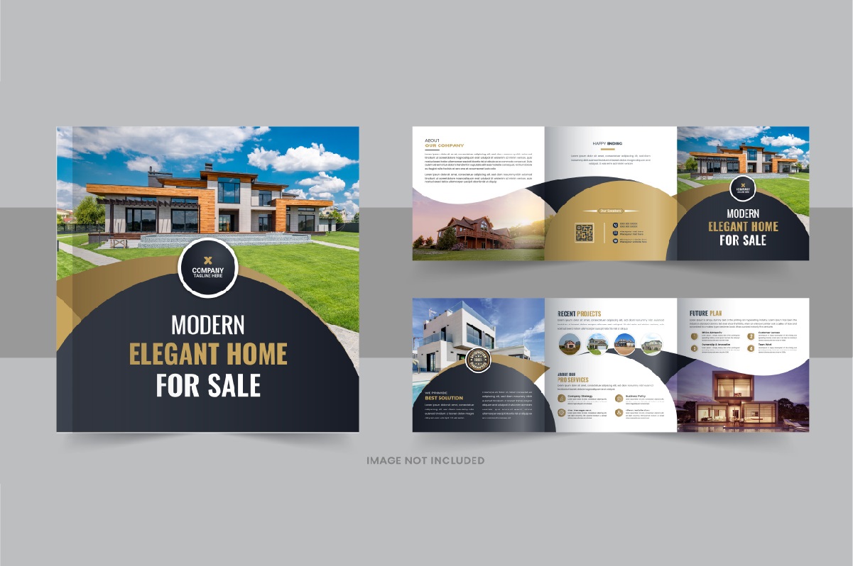 Real estate square trifold brochure, Home selling tri fold template
