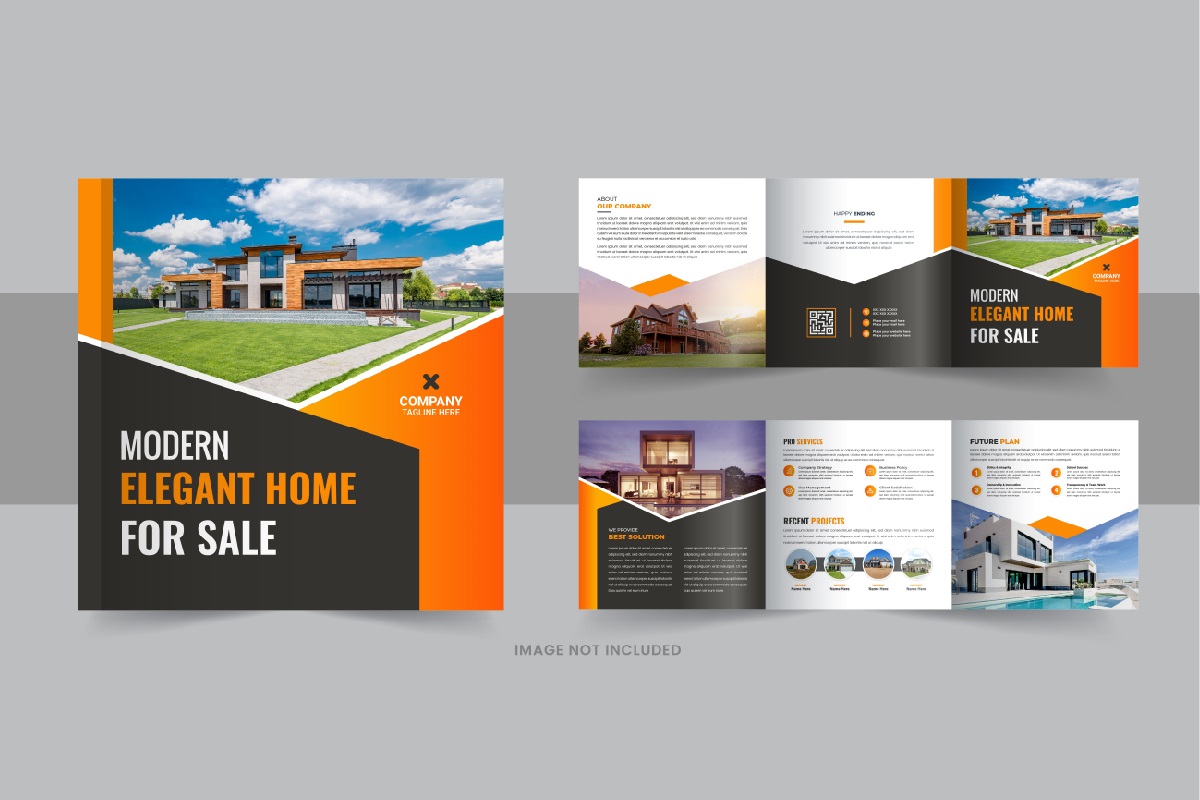 Real estate square trifold brochure, Home selling tri fold design