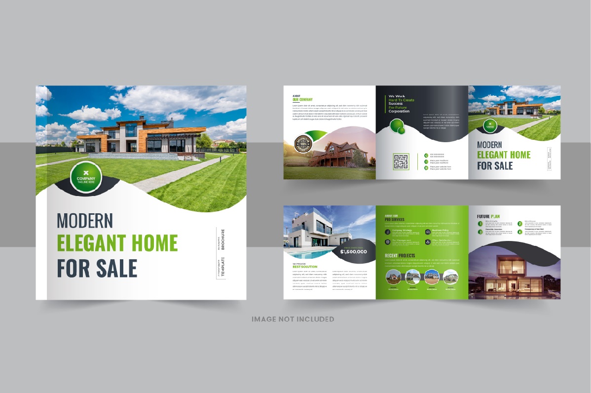 Real estate square trifold brochure, Home selling tri fold