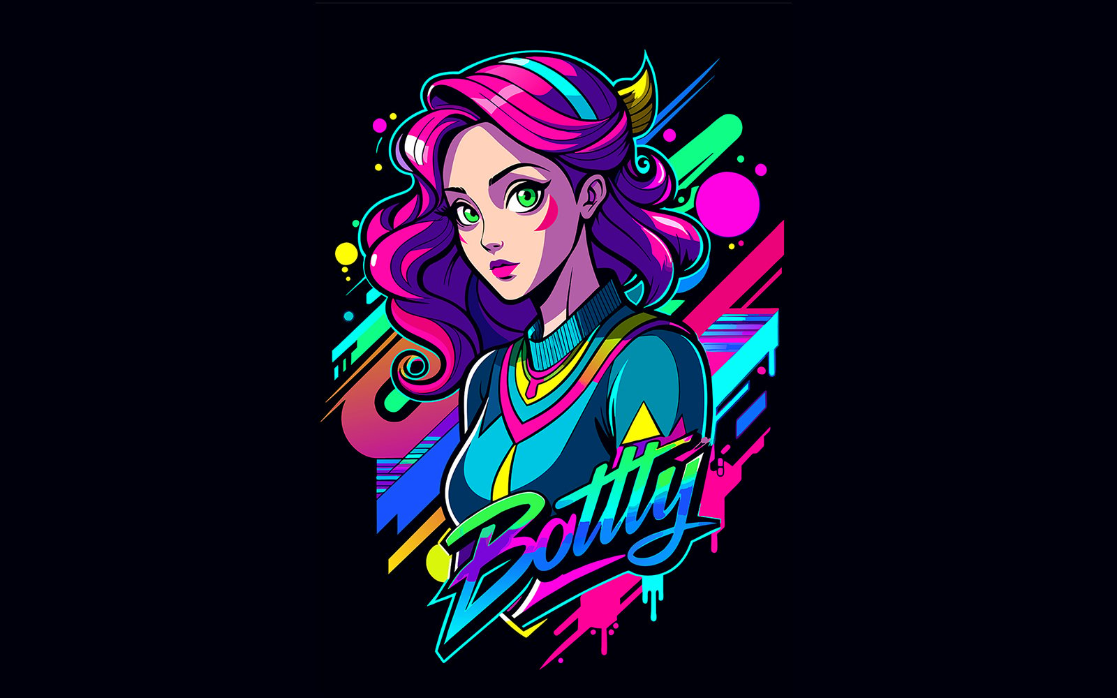 T shirt Girl Botty Graffiti Design Full of Vibrant color a  (2)