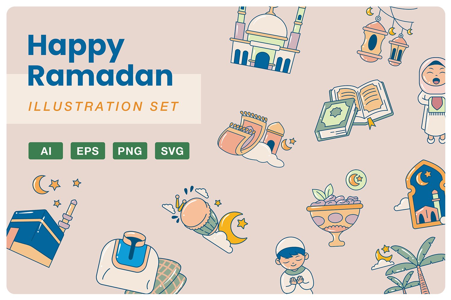 Ramadan Kareem Illustration Set