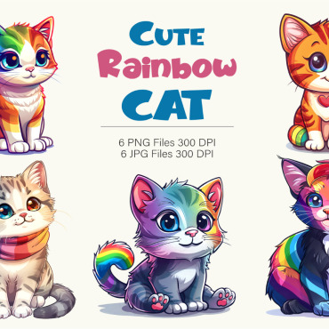 Rainbow Cat Illustrations Templates 401015