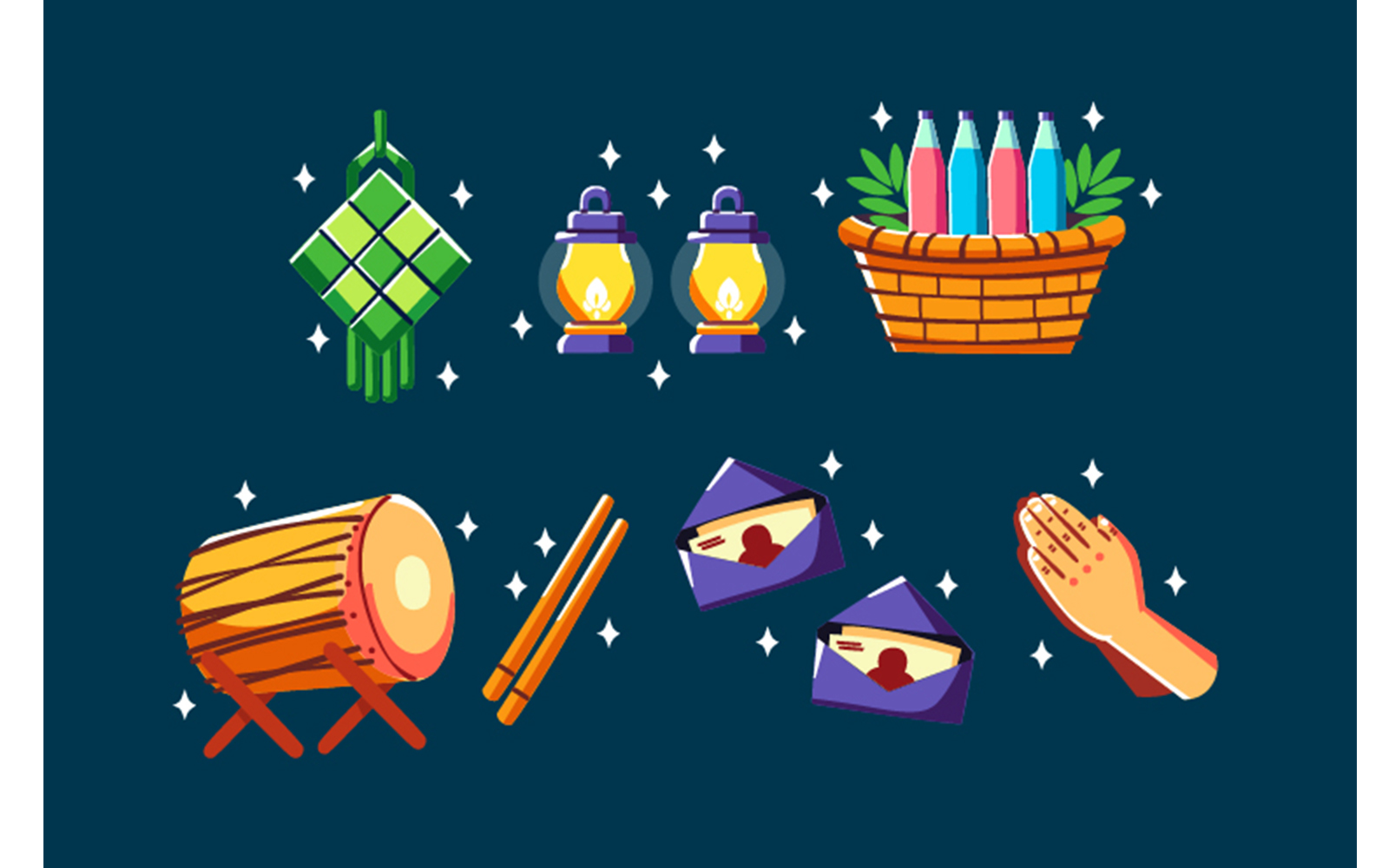 Eid Fitr Islamic Celebration Icon Set Illustration
