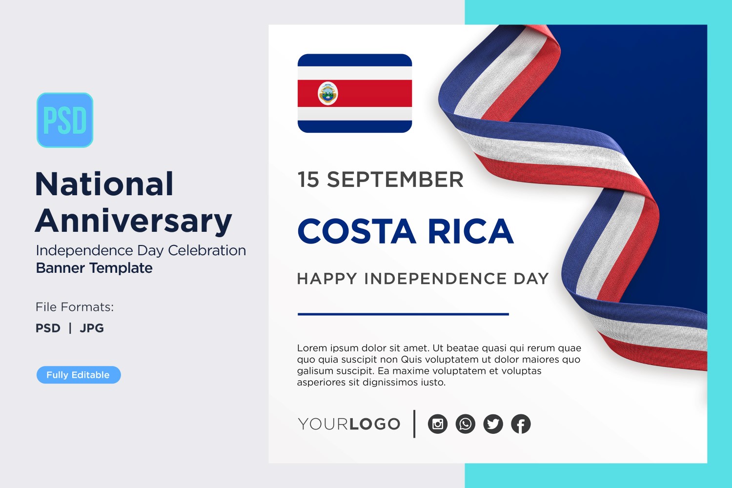 Costa Rica National Day Celebration Banner