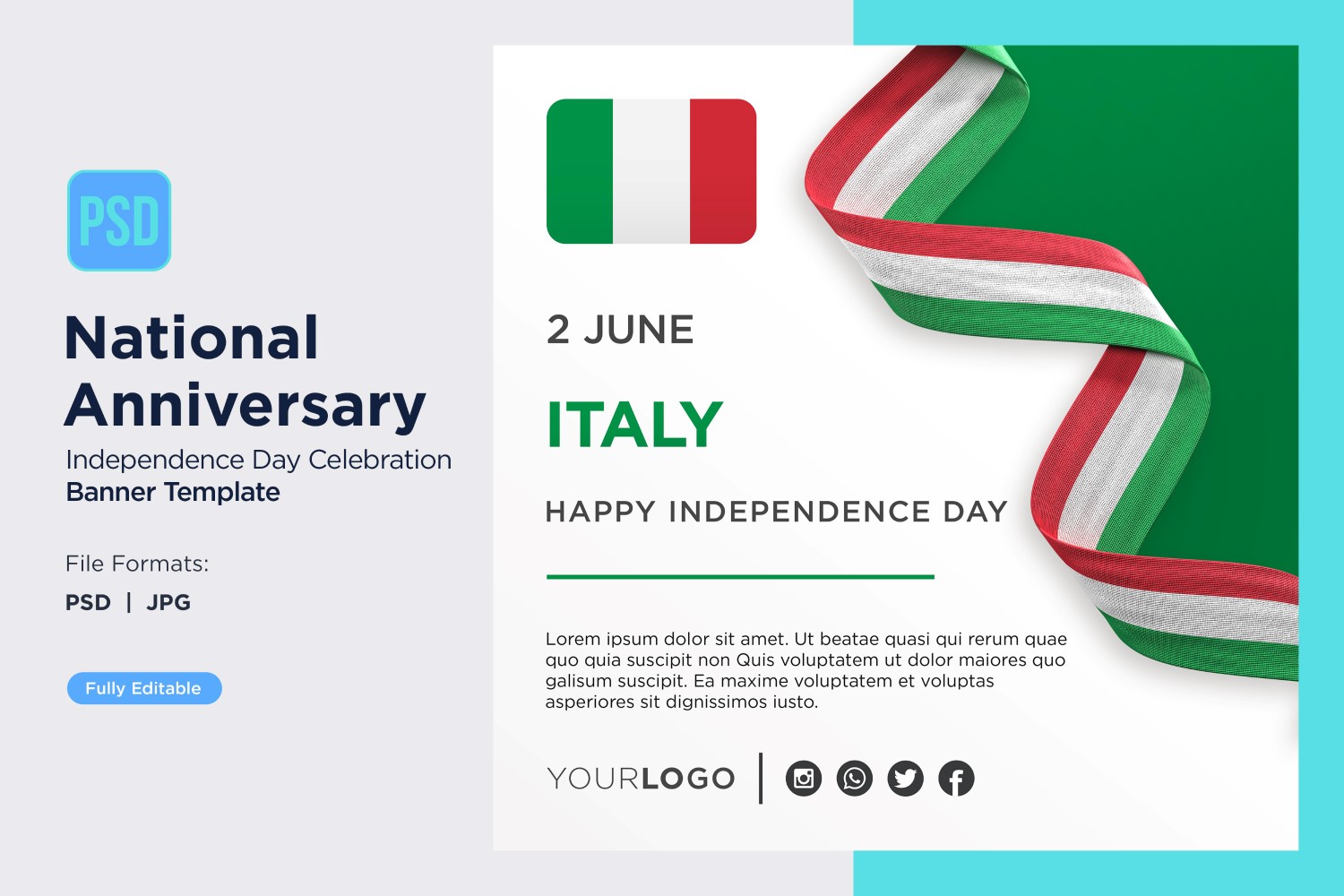 Italy National Day Celebration Banner