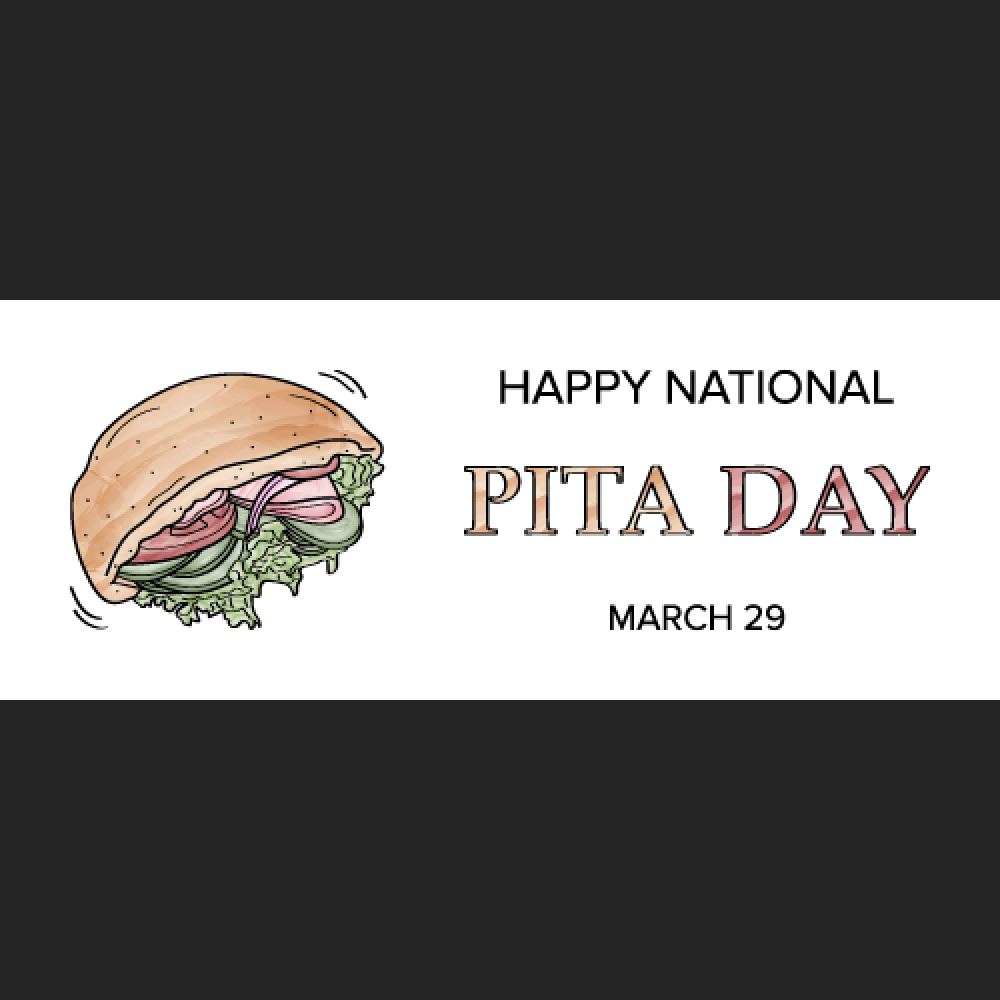 Horizontal banner for National Pita Day March 29 with watercolor and white background