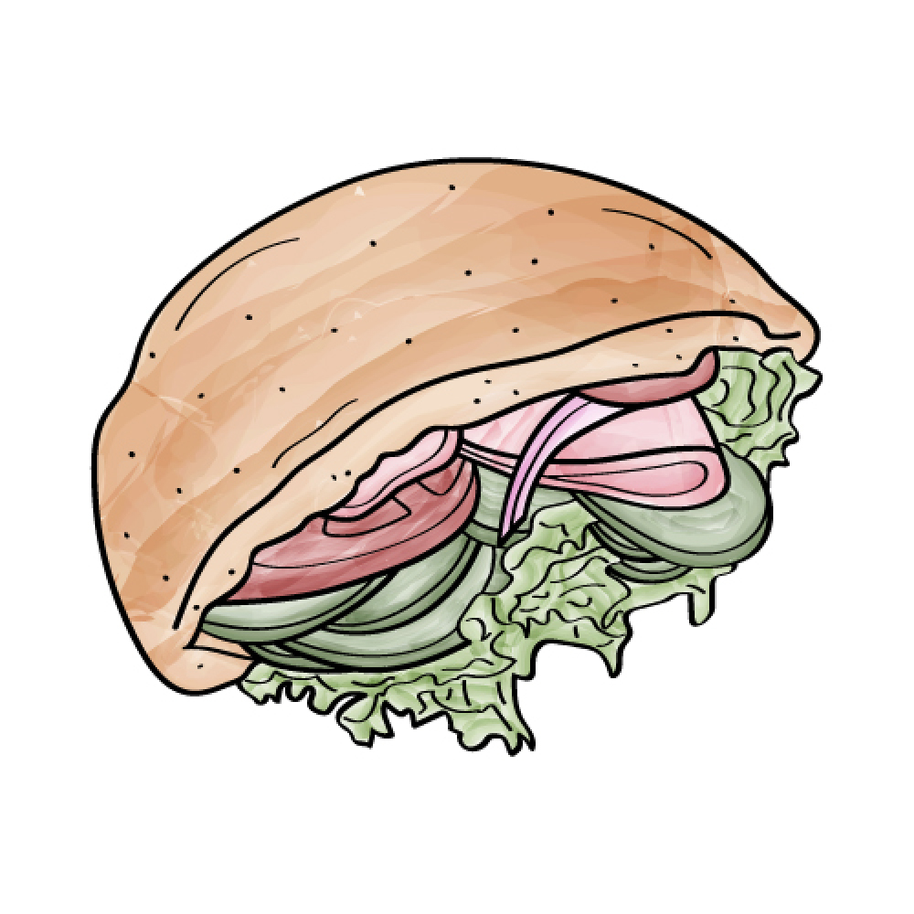 Hand drawn pita with watercolor, isolated on the white background