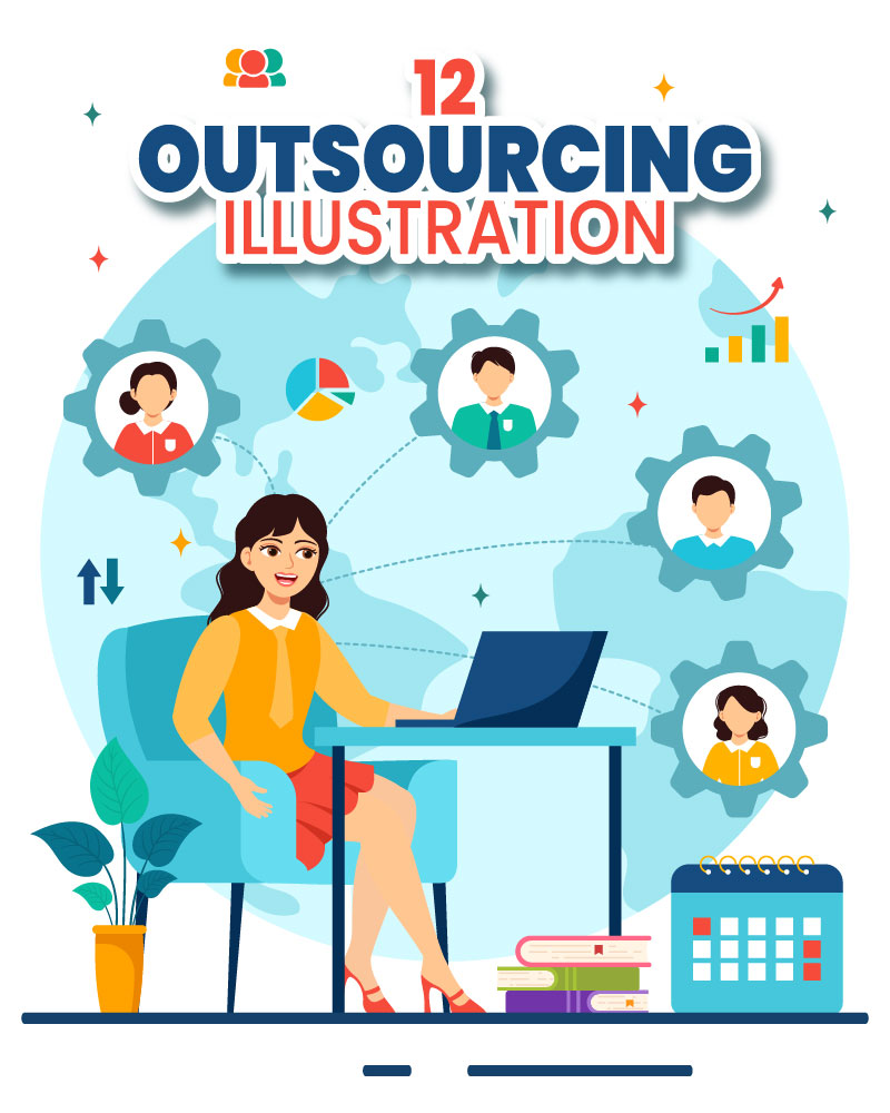 12 Outsourcing Business Vector Illustration