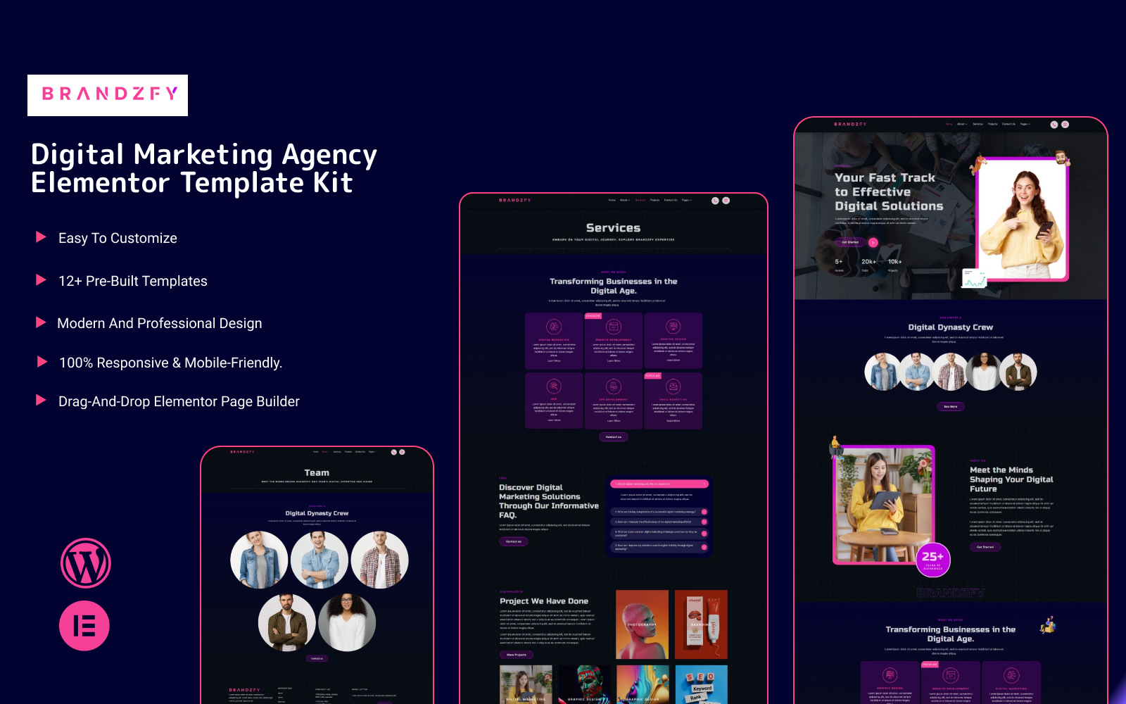 Brandzfy - Dark Digital Marketing Agency Elementor Template Kit