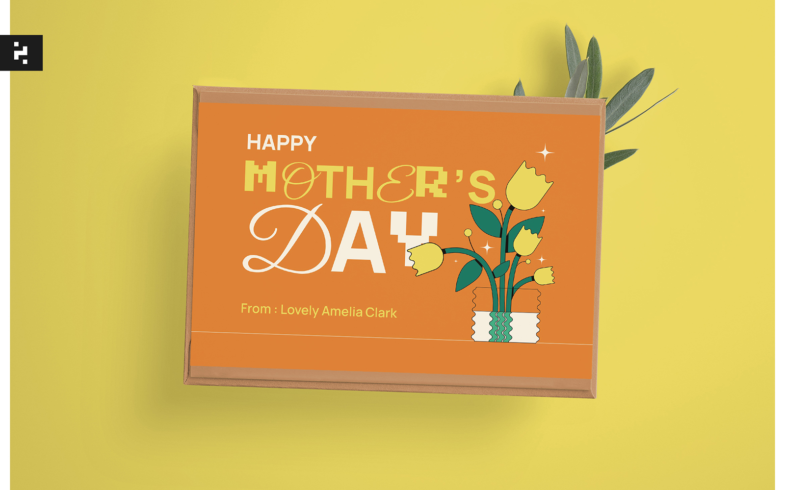 Orange Creative Mothers Day Greeting Card