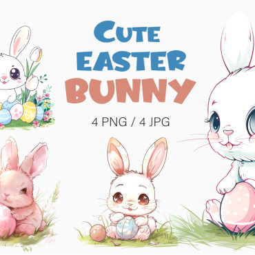 Bunny Watercolor Illustrations Templates 403592