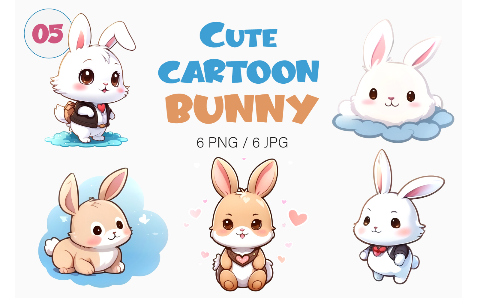 Cute cartoon Bunny 05. TShirt Sticker, PNG.