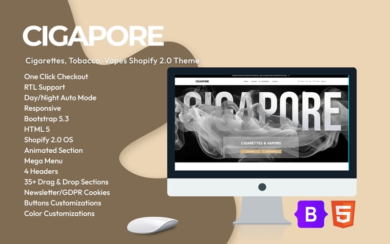 Cigapore - Cigarettes, Tobacco, Vapes Shopify 2.0 Theme