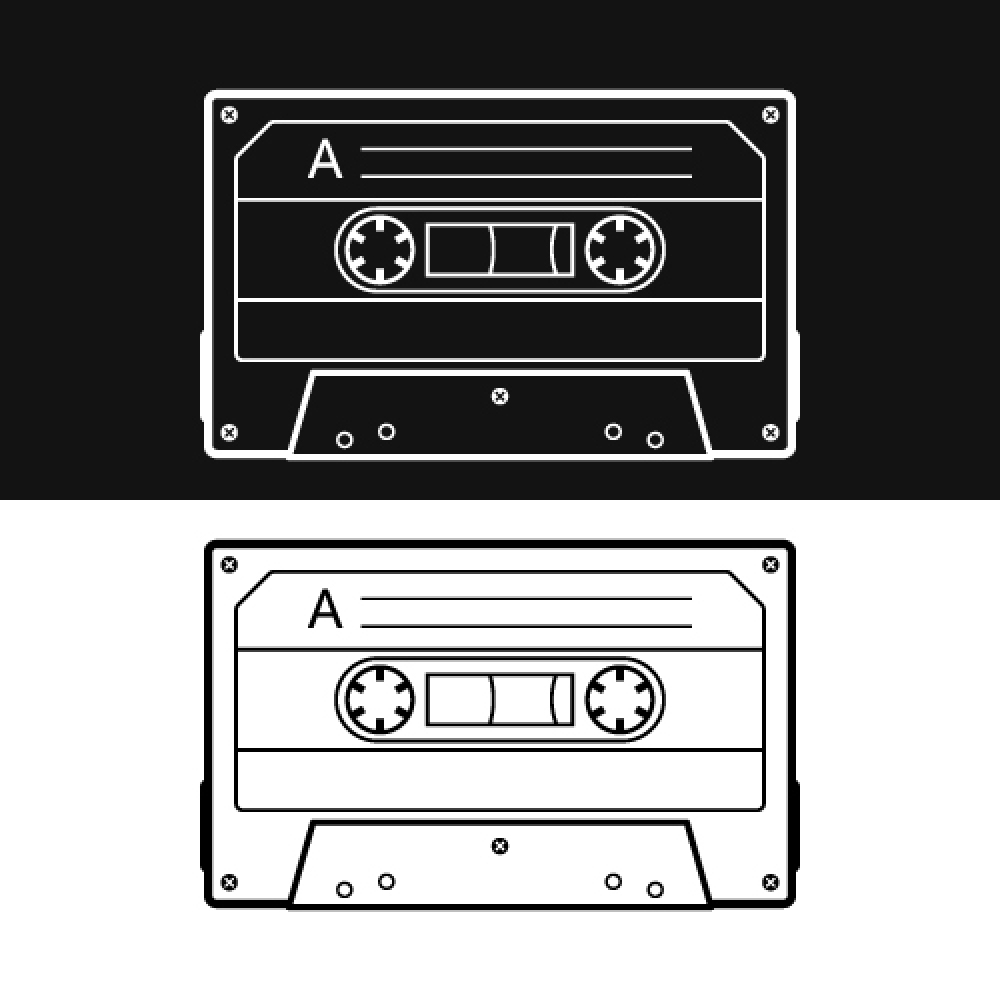 Retro audio cassette tape outline, a vector illustration set