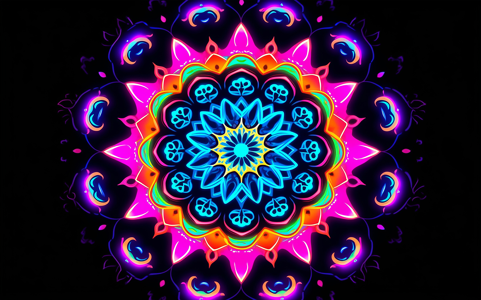 Neon mandala art_neon floral ornament background_tropical floral art design