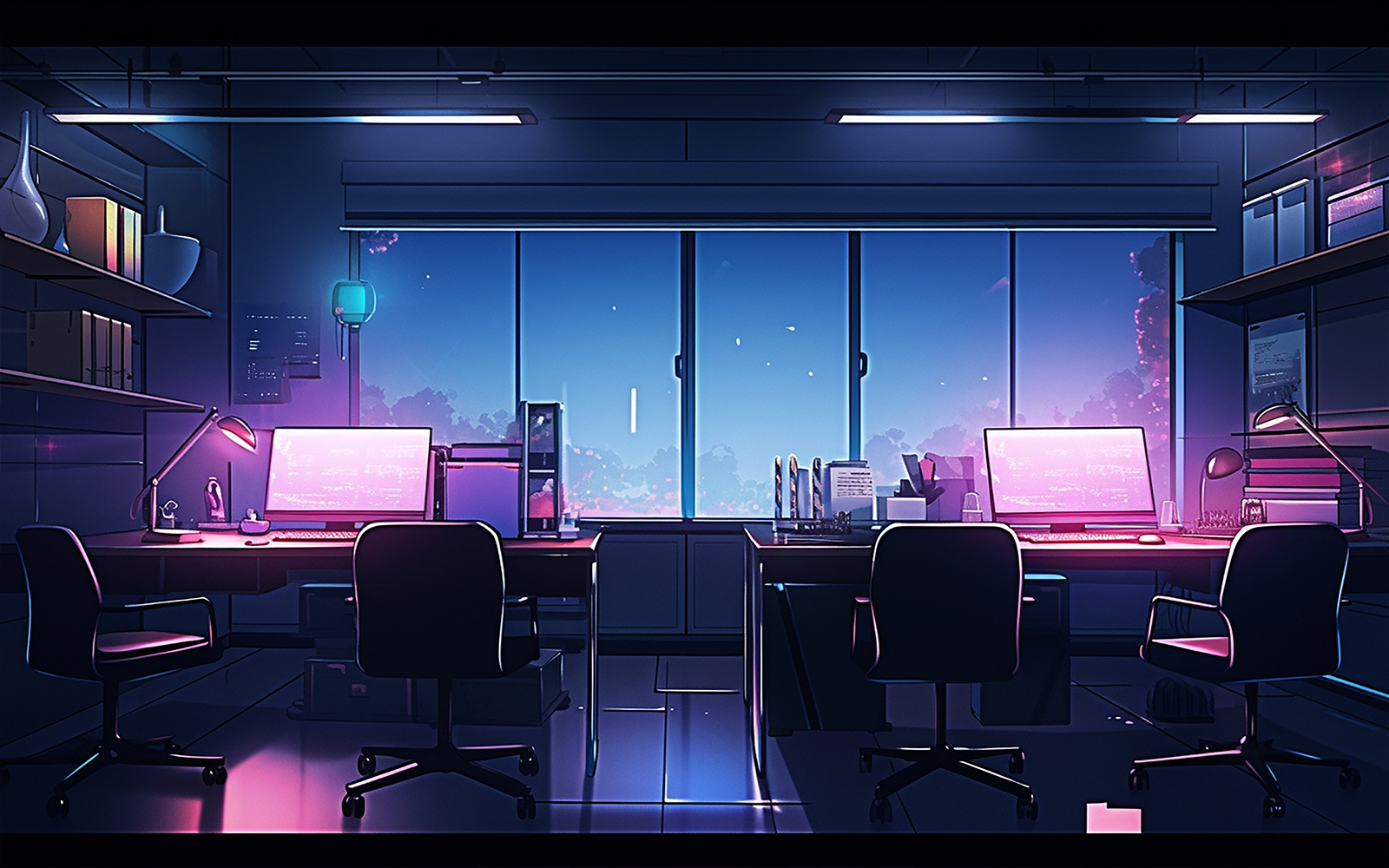 Blank neon office interior